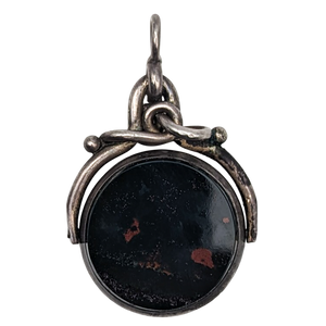 Antique Sterling Silver Bloodstone & Carnelian Spinning Watch Fob