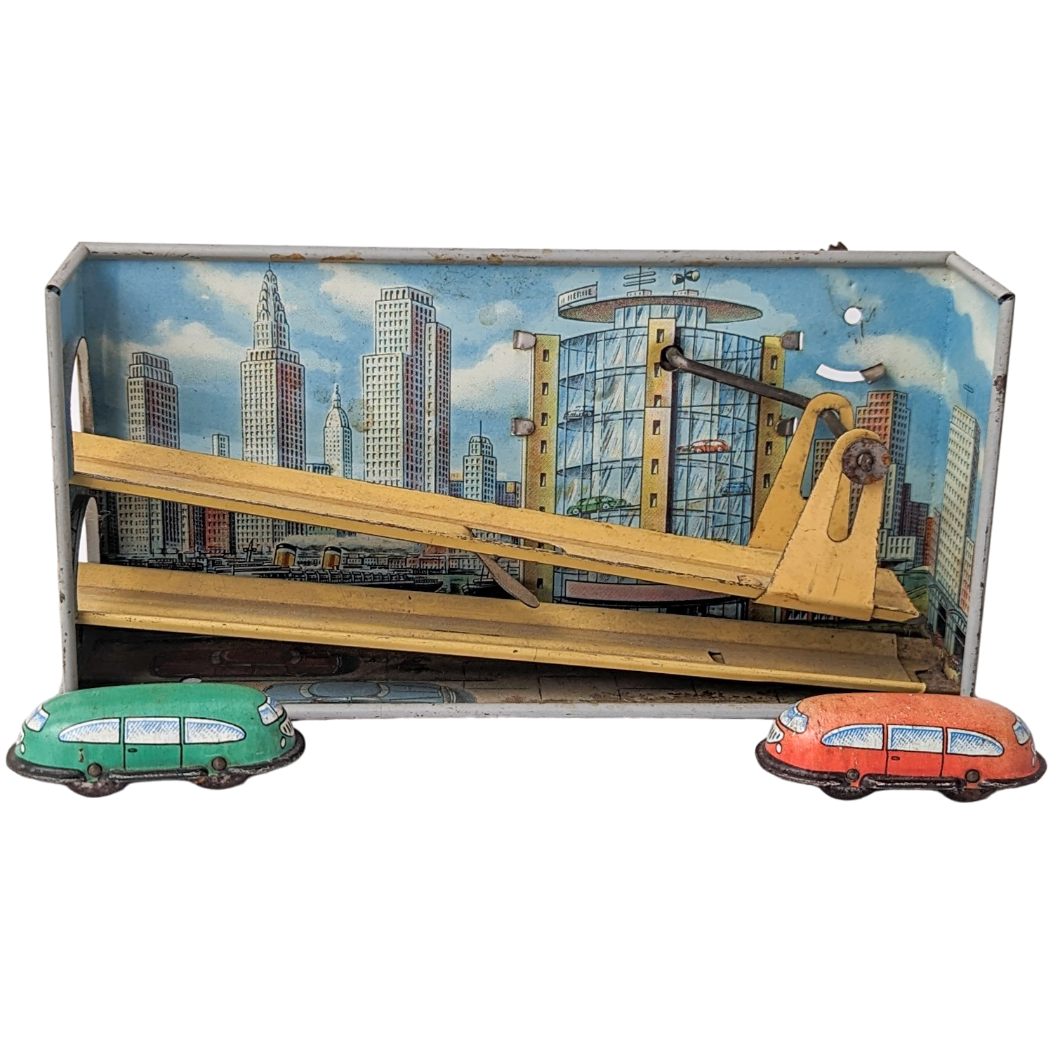 Vintage German Wind Up Tin Car Park Lift Toy
