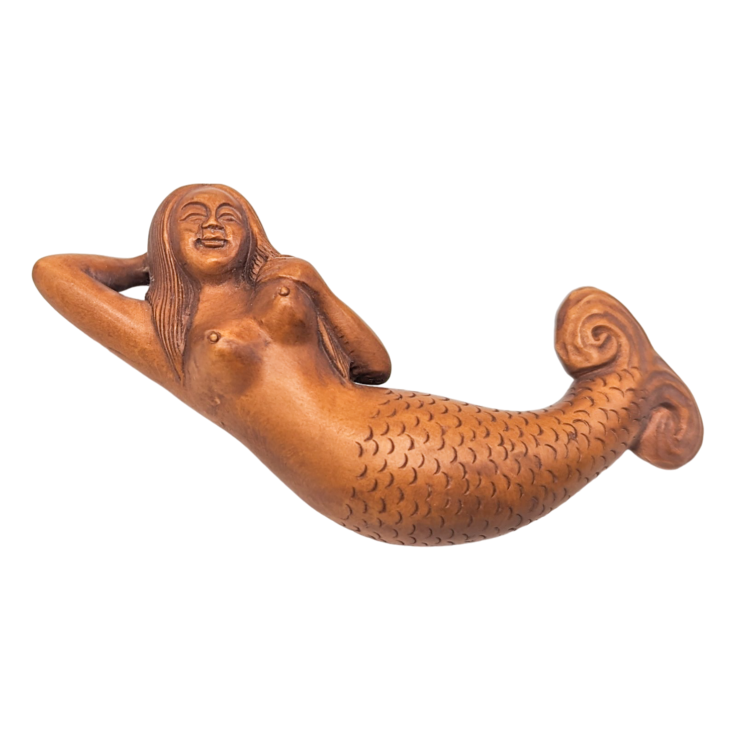 Hand Carved Boxwood Mermaid Netsuke Figurine