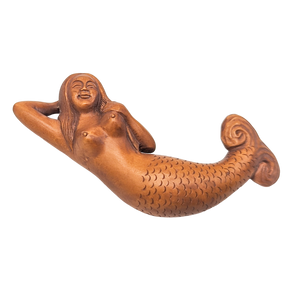 Hand Carved Boxwood Mermaid Netsuke Figurine