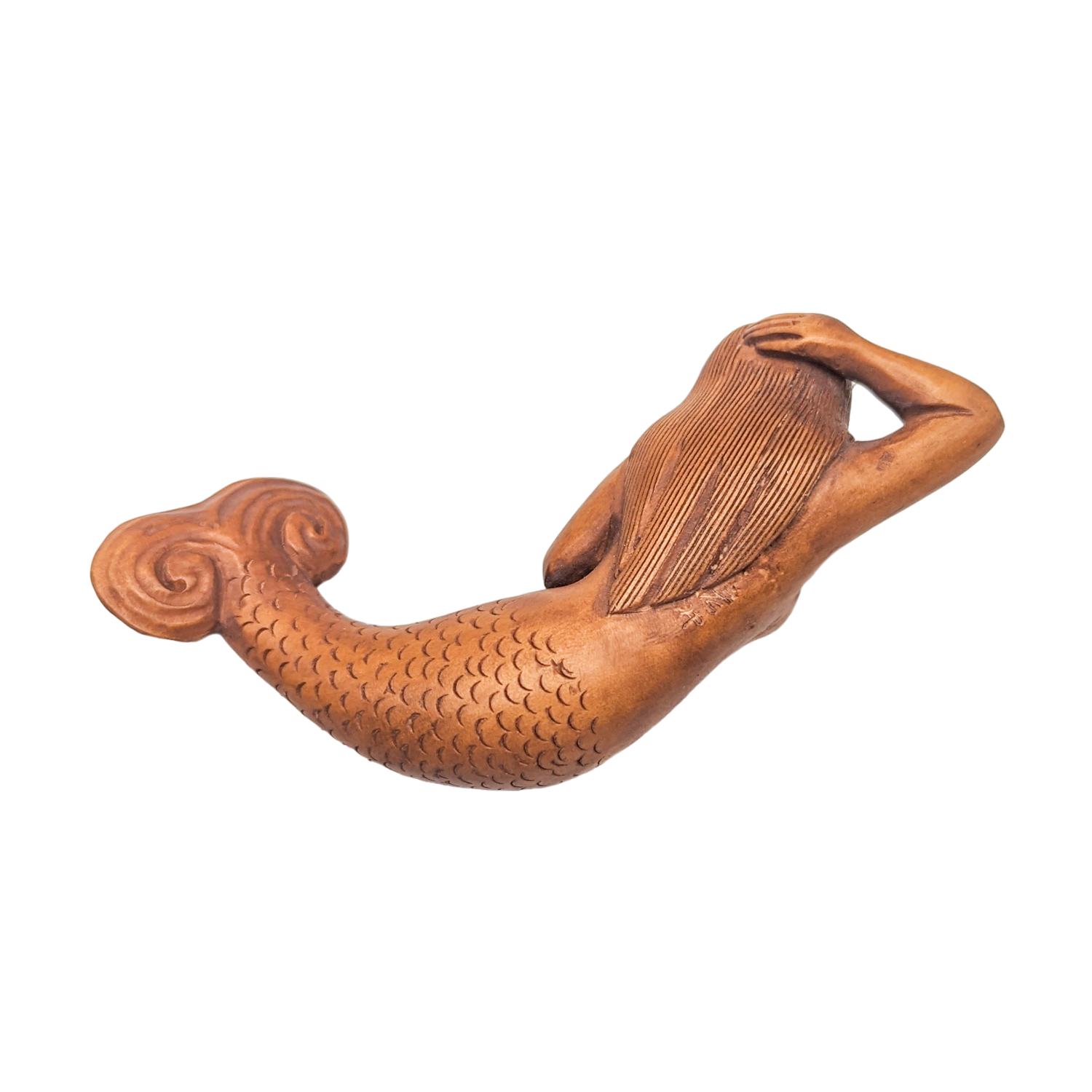 Hand Carved Boxwood Mermaid Netsuke Figurine