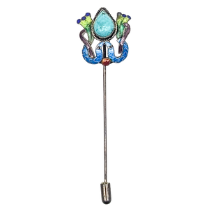 Antique Chinese Export Silver Enamel Turquoise Stick Pin