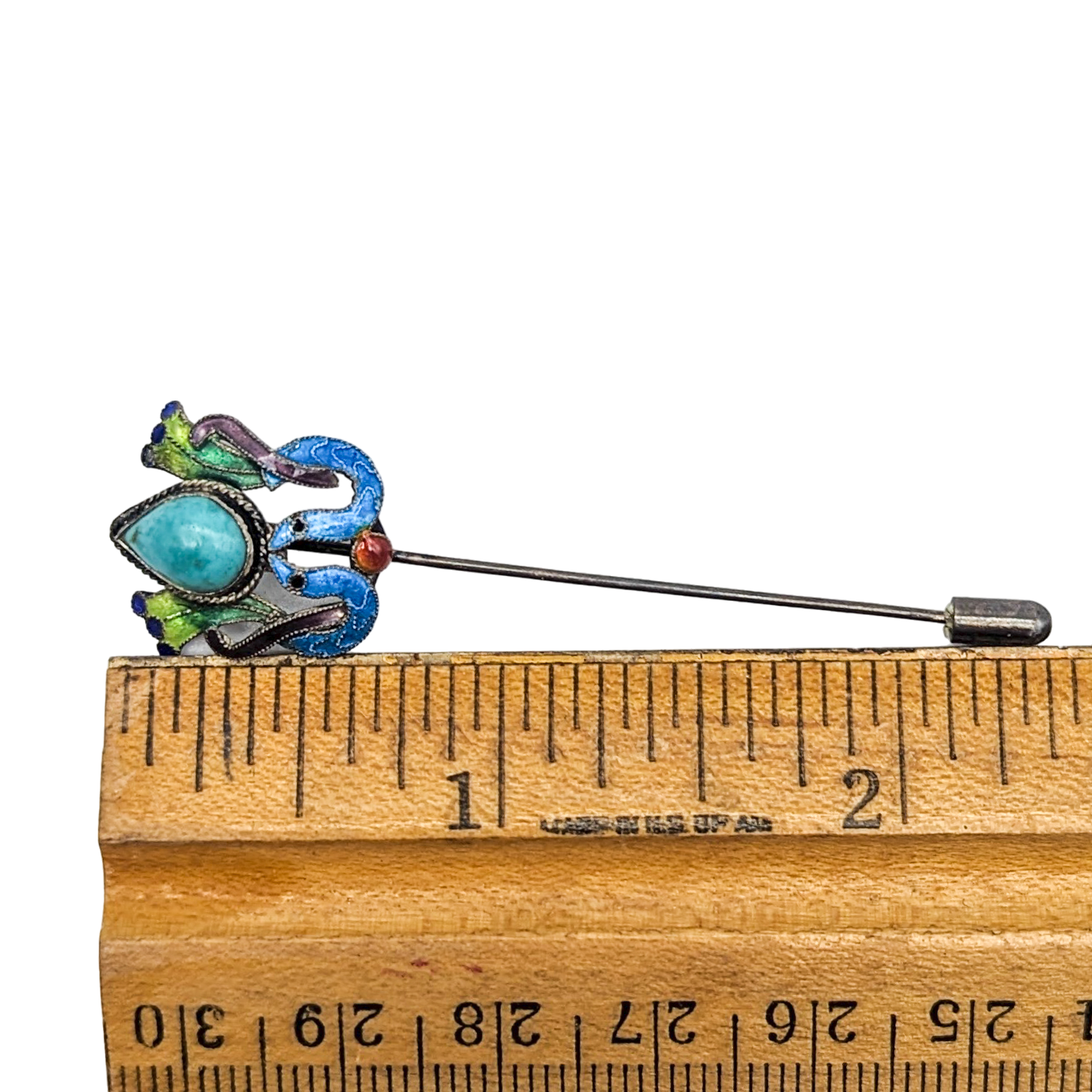 Antique Chinese Export Silver Enamel Turquoise Stick Pin