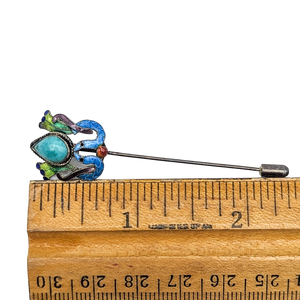 Antique Chinese Export Silver Enamel Turquoise Stick Pin