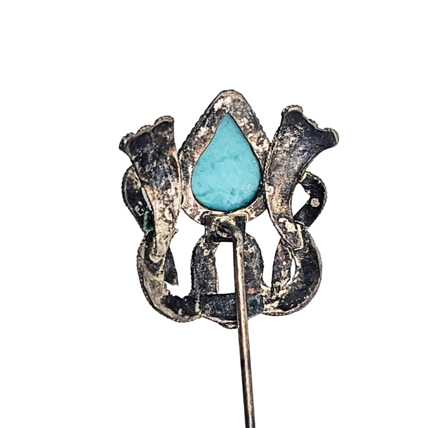 Antique Chinese Export Silver Enamel Turquoise Stick Pin