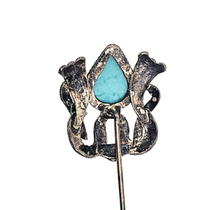 Antique Chinese Export Silver Enamel Turquoise Stick Pin