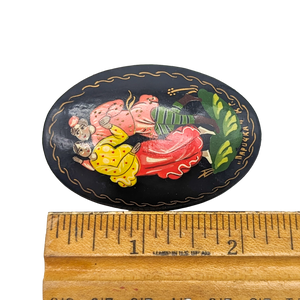 Vintage Hand Painted Russian Lacquer Dancing Couple Brooch