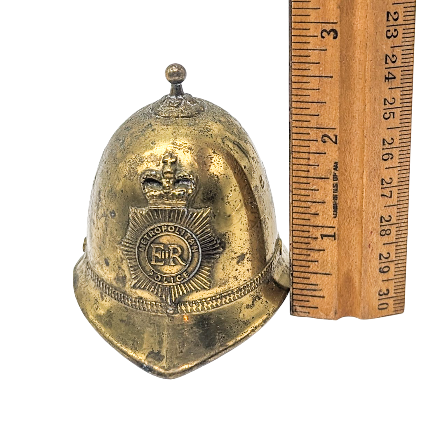 Vintage Brass Figural Police Helmet Hand Bell