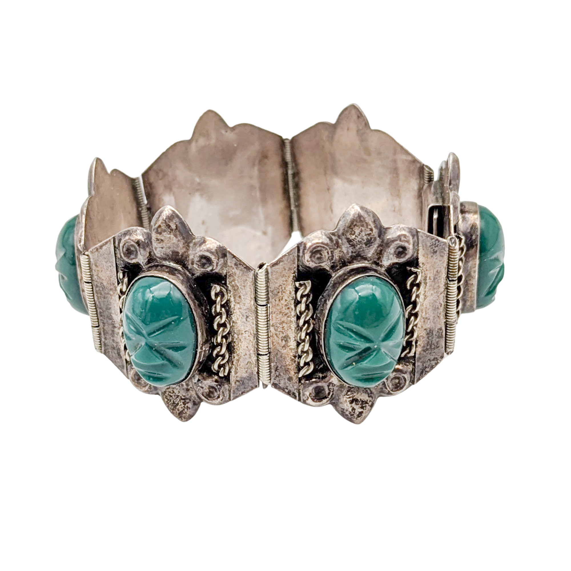 Vintage Sterling Silver Aztec Mask Panel Bracelet