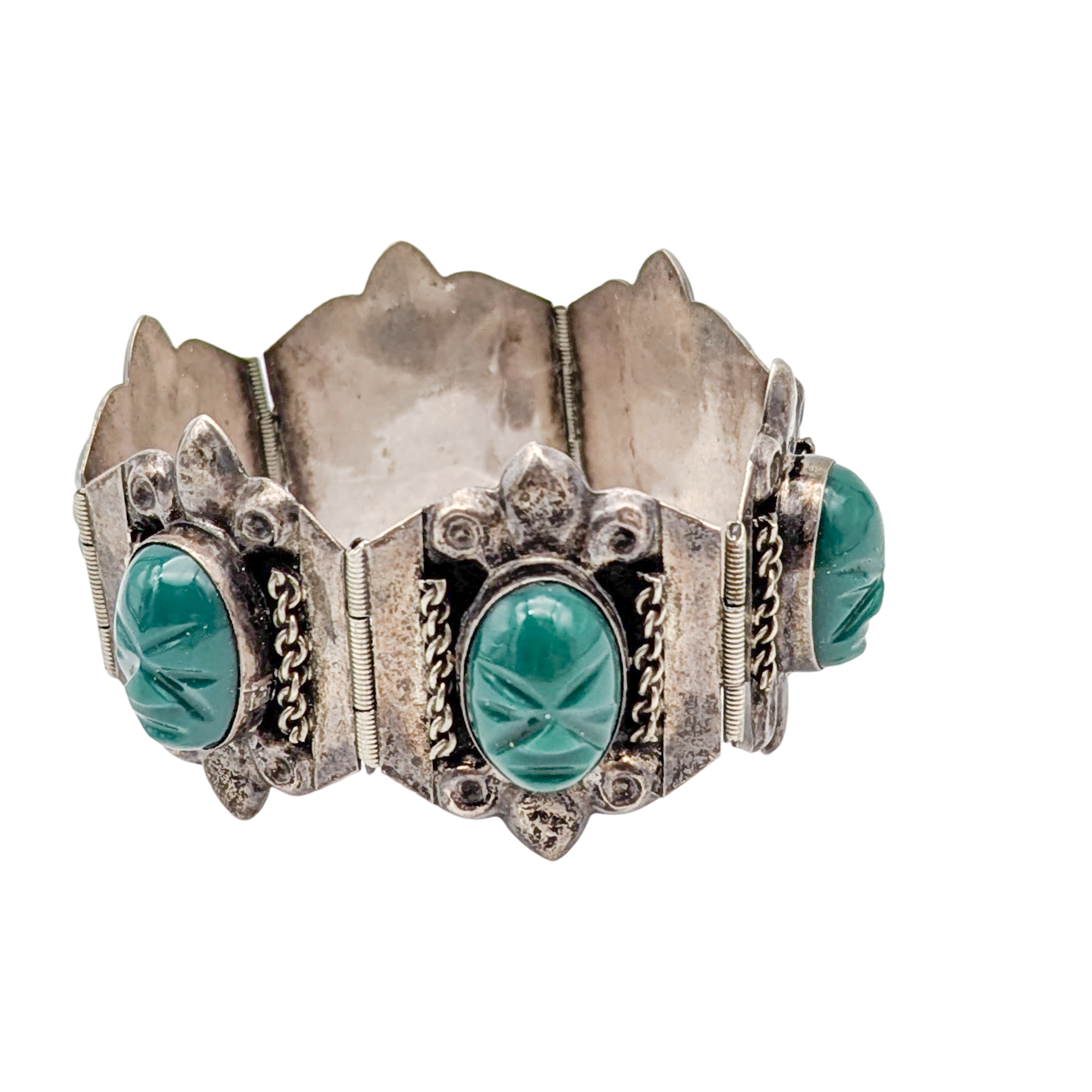 Vintage Sterling Silver Aztec Mask Panel Bracelet