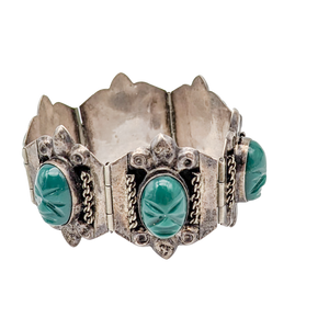 Vintage Sterling Silver Aztec Mask Panel Bracelet