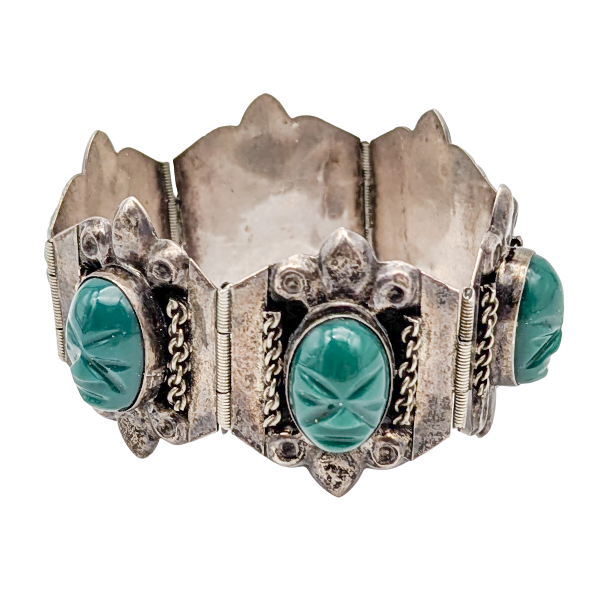 Vintage Sterling Silver Aztec Mask Panel Bracelet