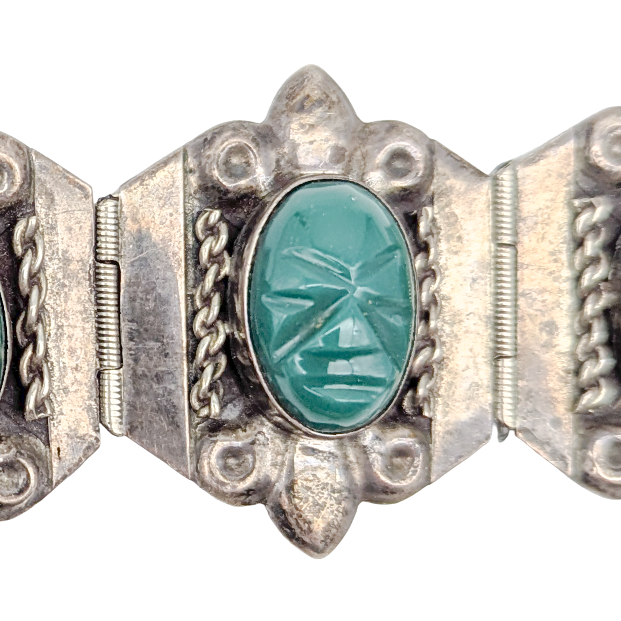 Vintage Sterling Silver Aztec Mask Panel Bracelet