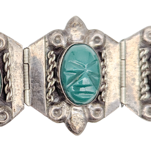 Vintage Sterling Silver Aztec Mask Panel Bracelet