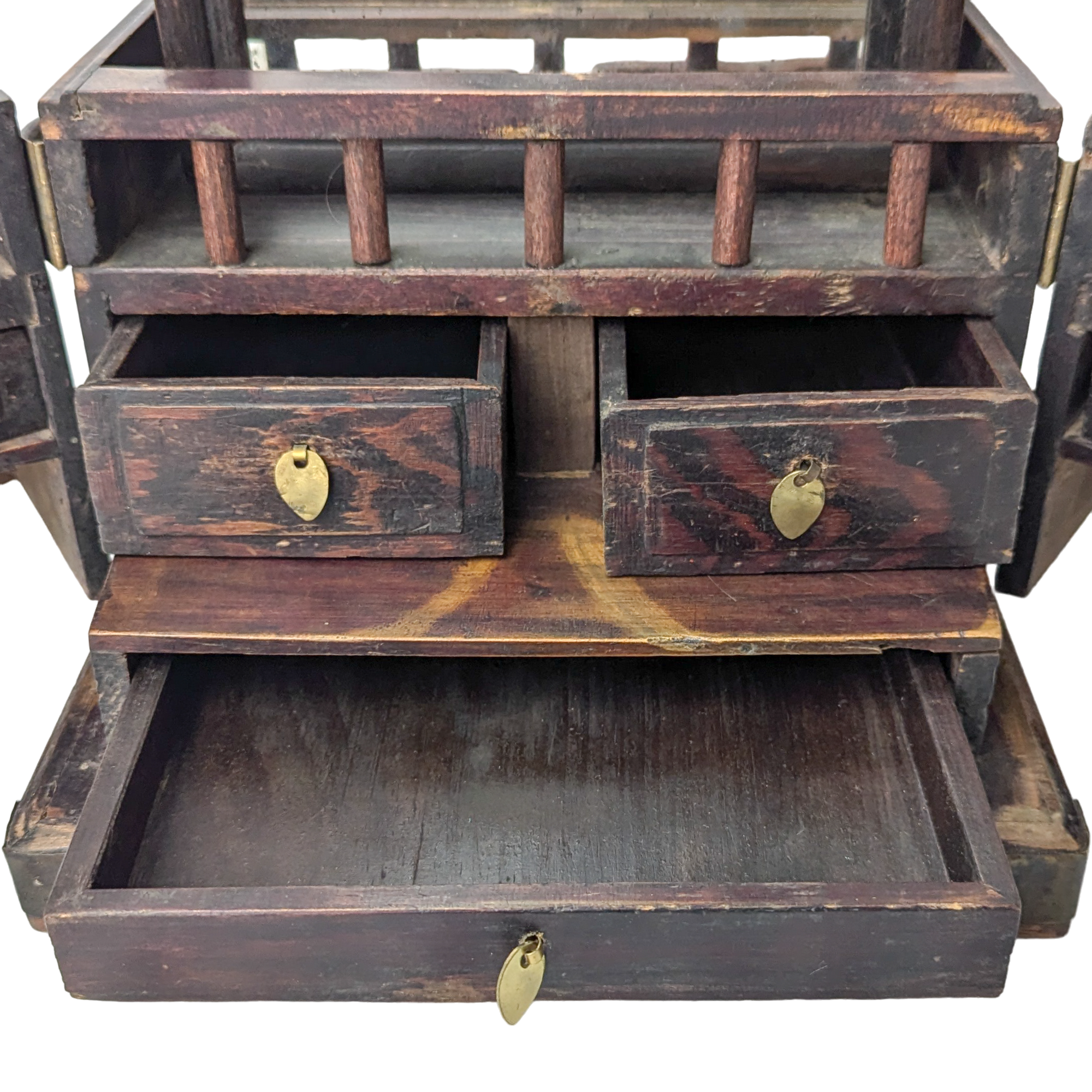 Antique Chinese Wood Travel Foo Dog Dressing Box