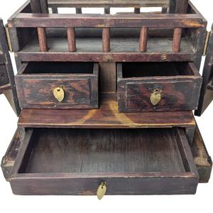 Antique Chinese Wood Travel Foo Dog Dressing Box