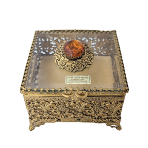 Vintage Ormolu Glass Top Jewelry Casket