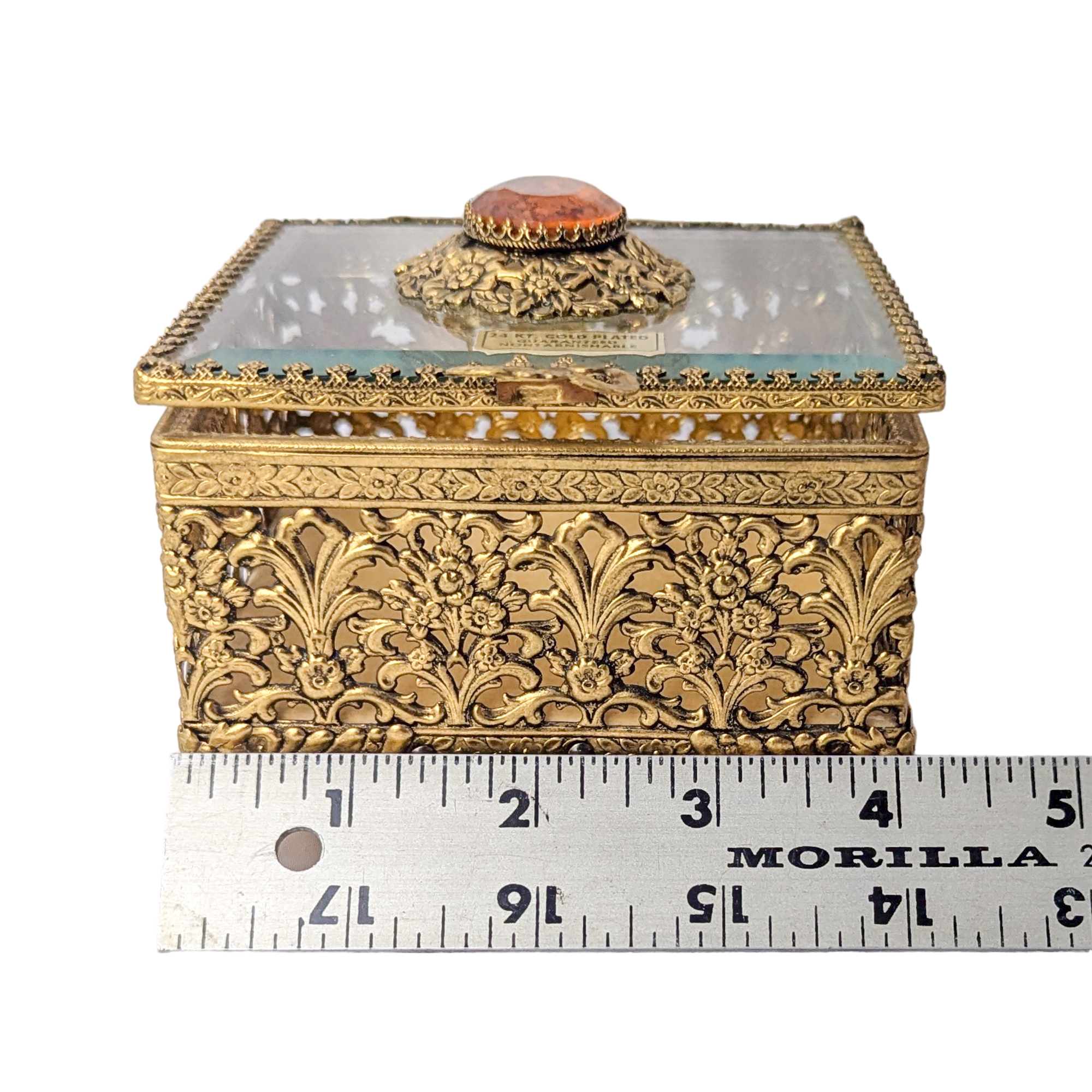 Vintage Ormolu Glass Top Jewelry Casket