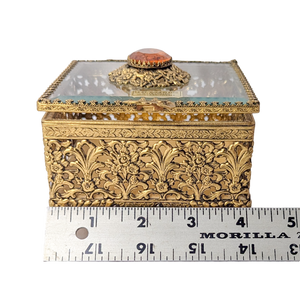 Vintage Ormolu Glass Top Jewelry Casket