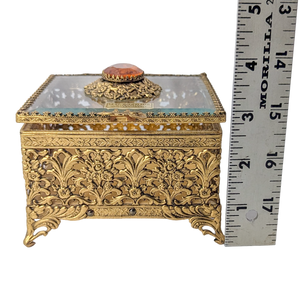 Vintage Ormolu Glass Top Jewelry Casket