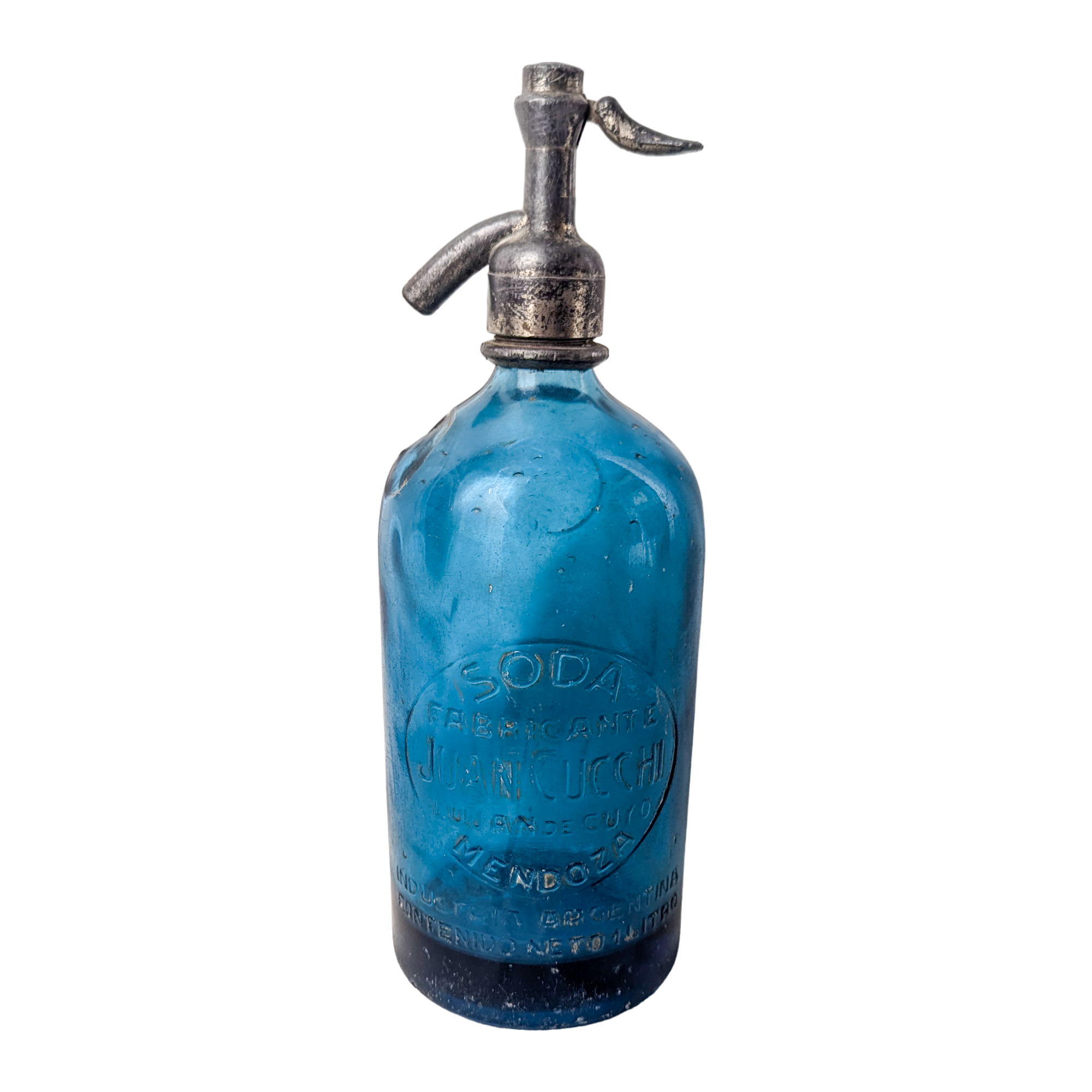 Antique Argentine Blue Glass Soda Spritzer Bottle