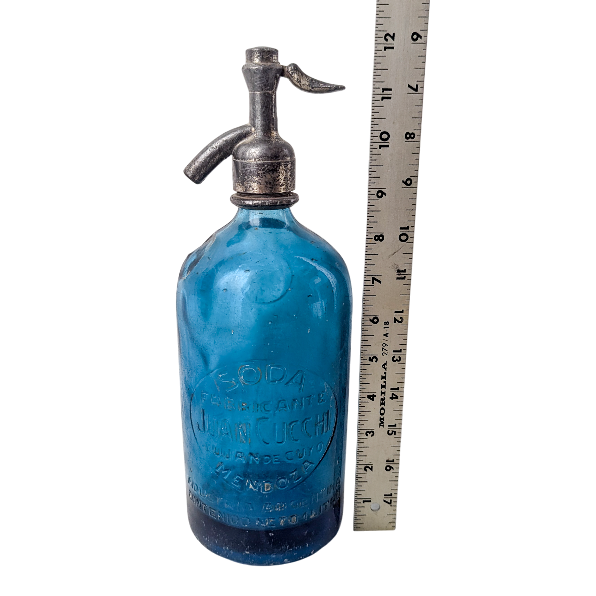 Antique Argentine Blue Glass Soda Spritzer Bottle