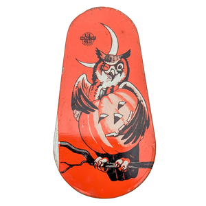 Vintage Halloween Tin Noisemaker Owl With JOL