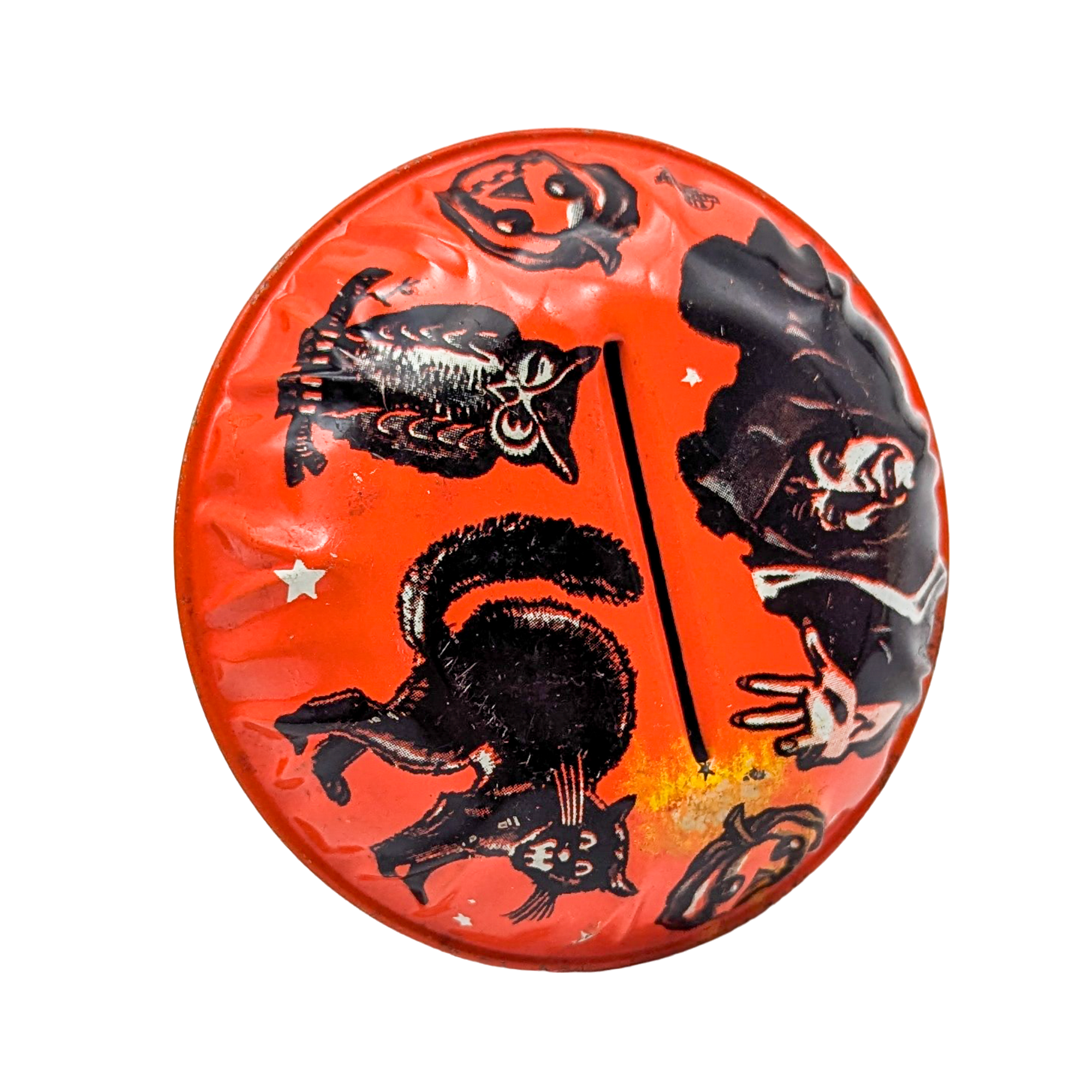 Vintage Tin Litho Halloween Menagerie Rattle