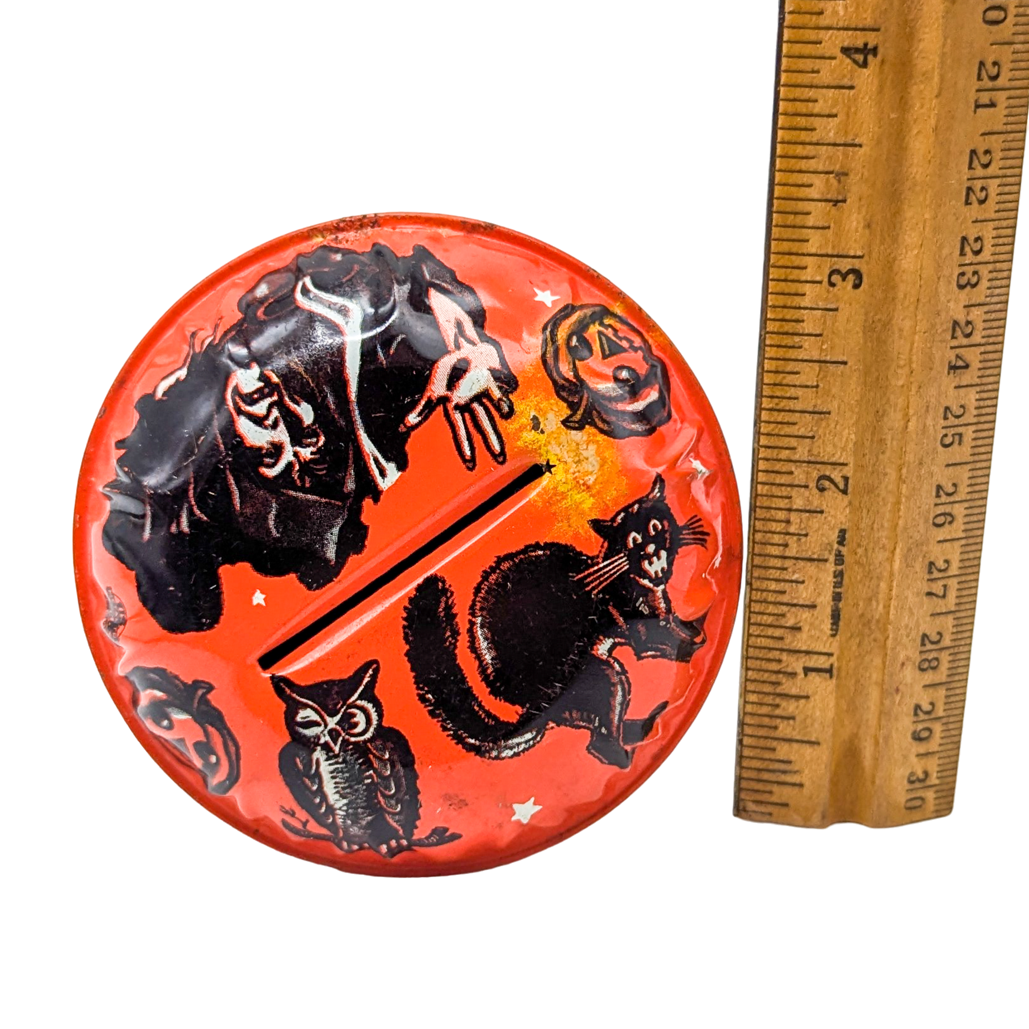 Vintage Tin Litho Halloween Menagerie Rattle