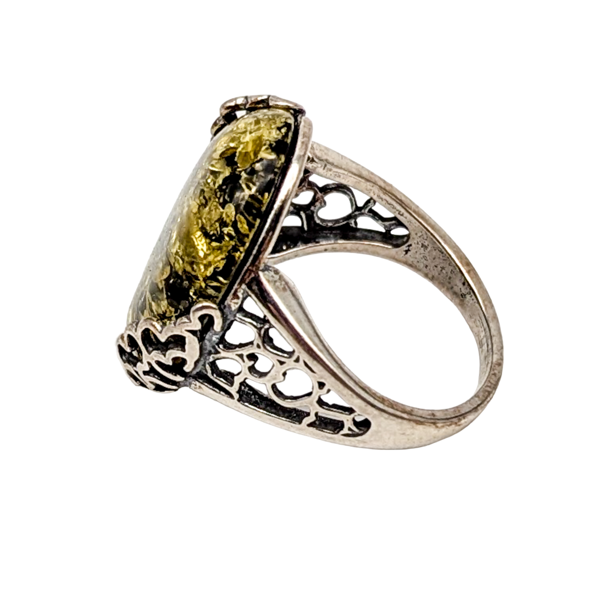 Sterling Silver Baltic Green Amber Cocktail Ring Size 8.75