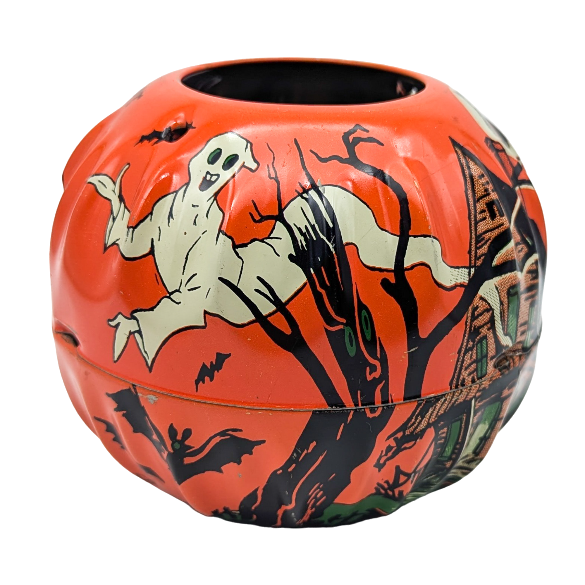 Vintage 1950s Tin Litho Jack O'Lantern Halloween Pail