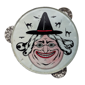 Antique German Halloween Witch Tin Litho Tambourine