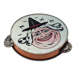 Antique German Halloween Witch Tin Litho Tambourine