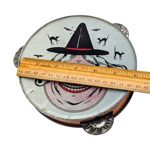 Antique German Halloween Witch Tin Litho Tambourine