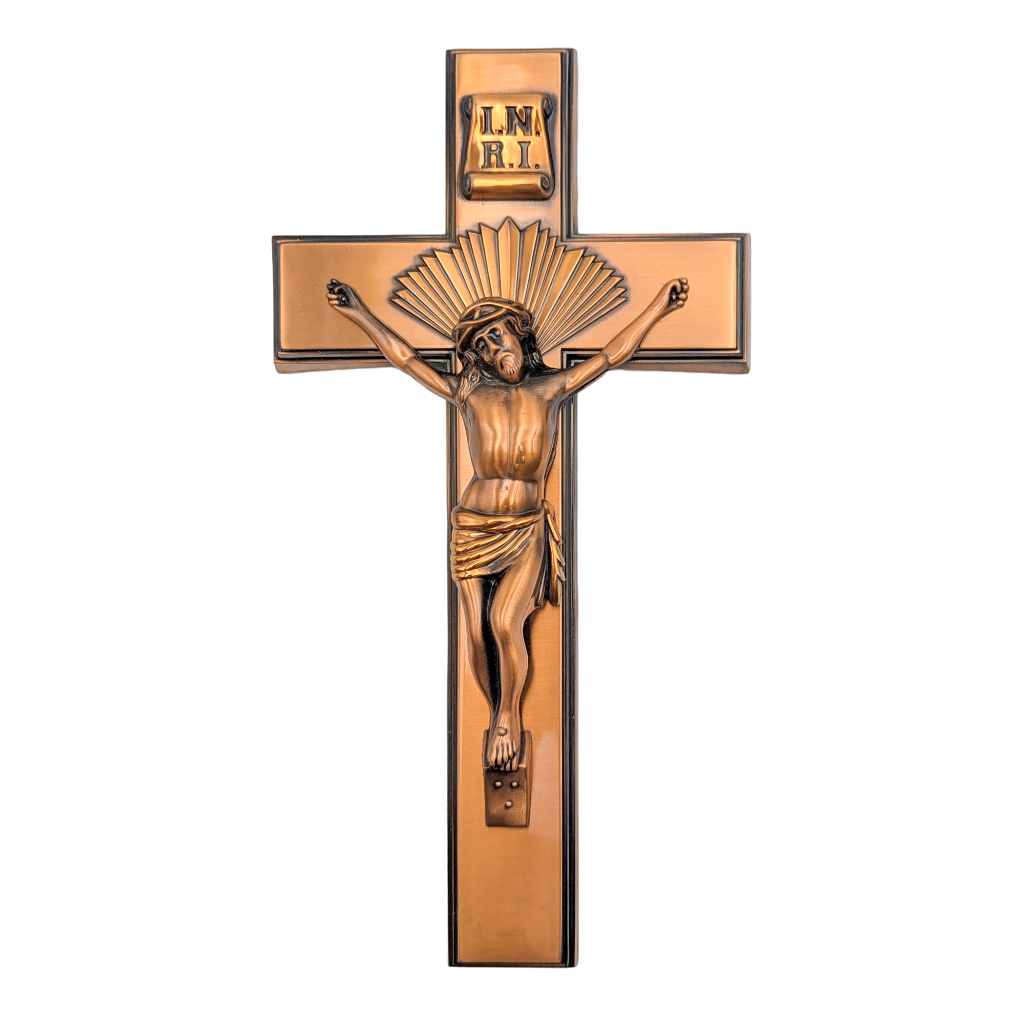 Vintage Copper Cast Metal Casket Funerary Crucifix