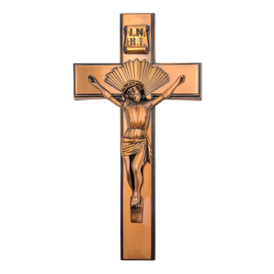 Vintage Copper Cast Metal Casket Funerary Crucifix