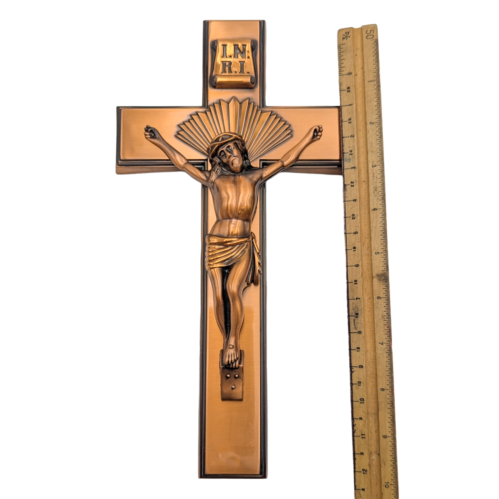 Vintage Copper Cast Metal Casket Funerary Crucifix