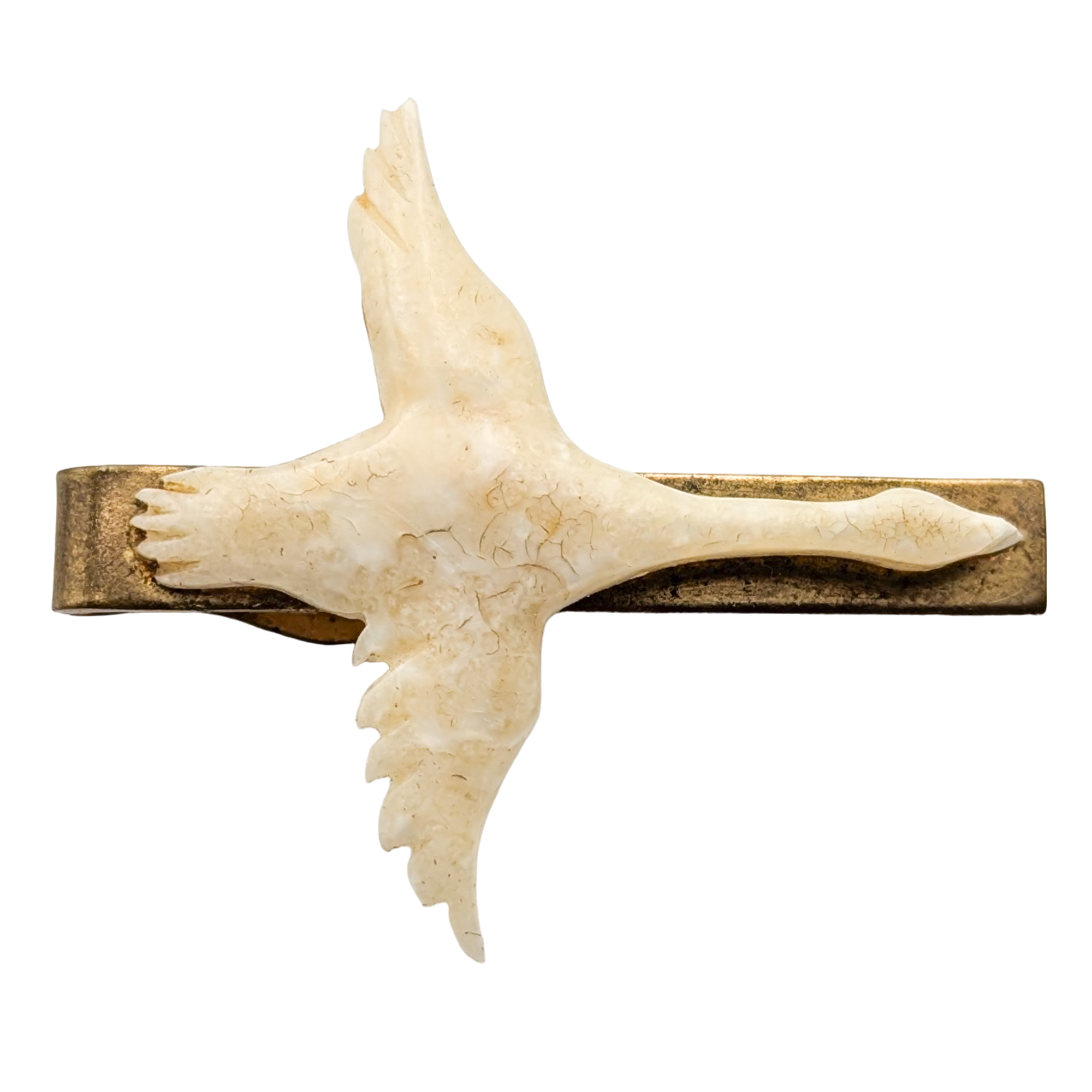 Vintage Fossil Walrus Tusk Carved Goose Tie Clip