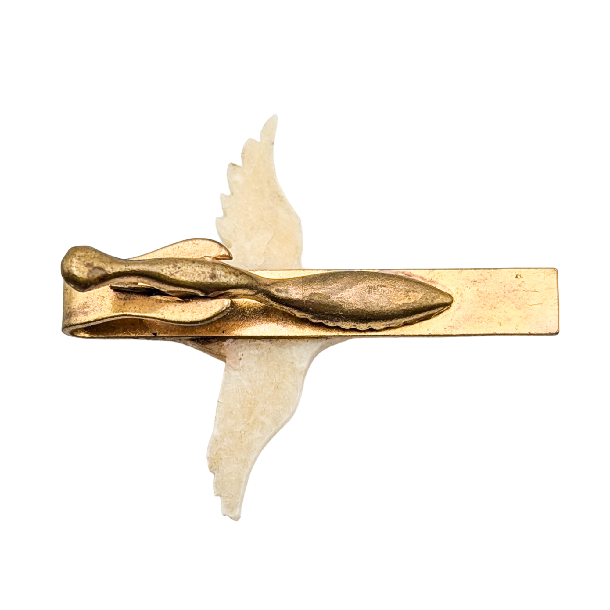 Vintage Fossil Walrus Tusk Carved Goose Tie Clip