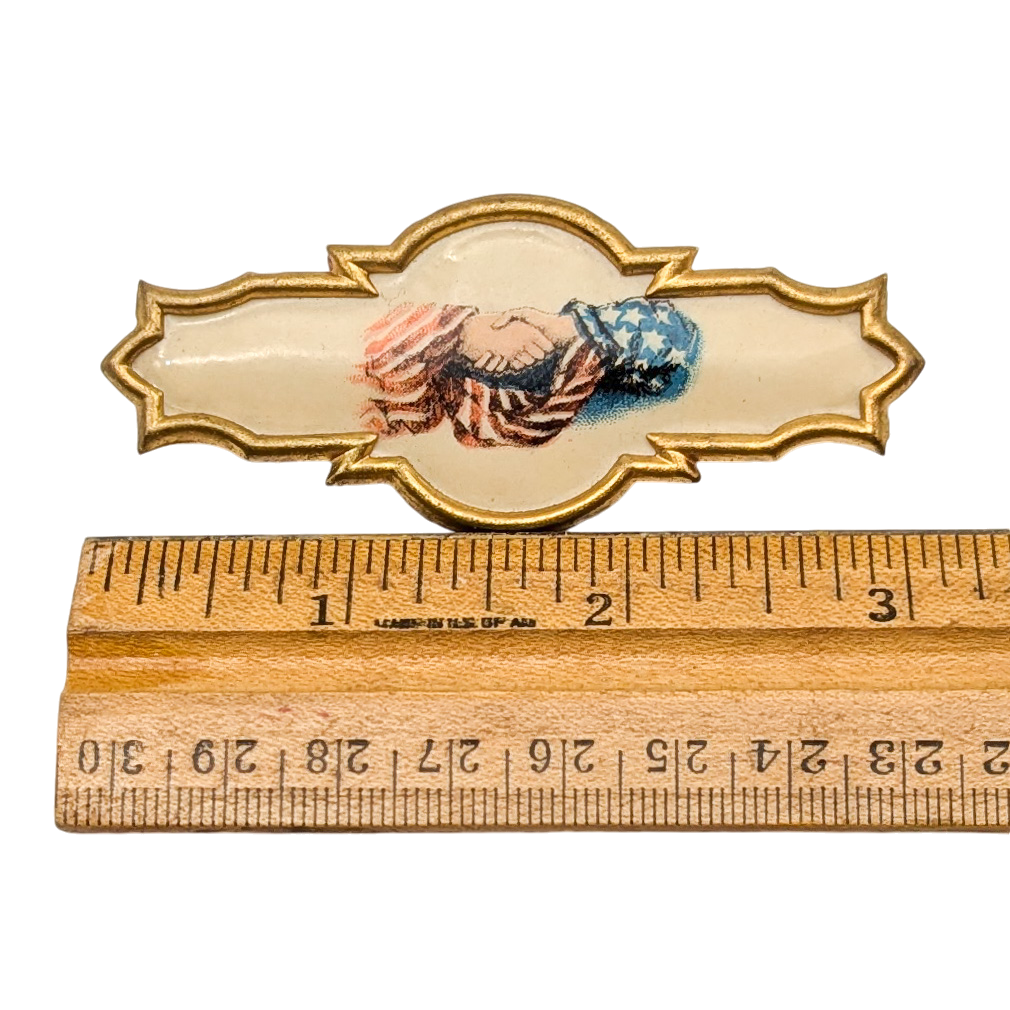 Antique Victorian Celluloid Odd Fellows Fraternal Handshake Badge