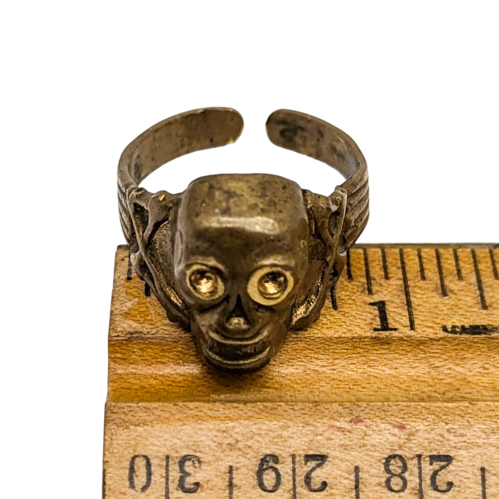 Rare 1930s Brass Pirate Skull Ring