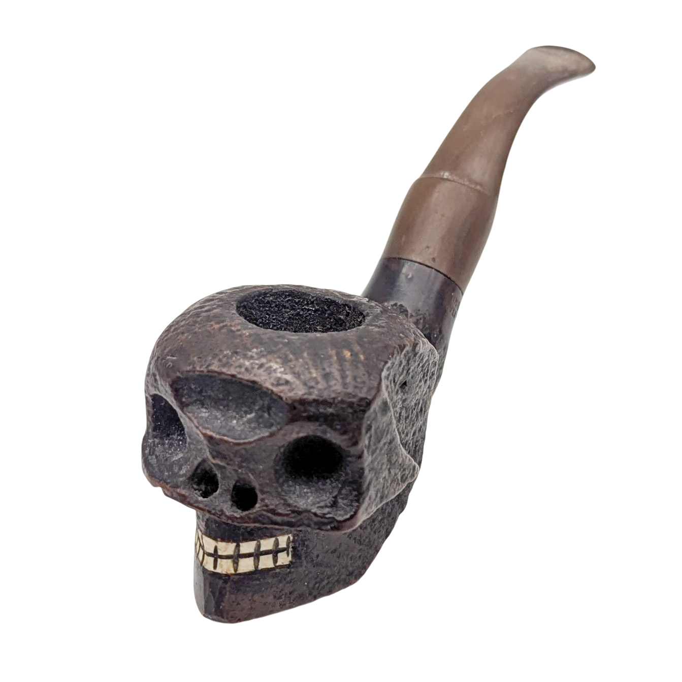 Vintage Hand Carved Briar Wood Skull Pipe