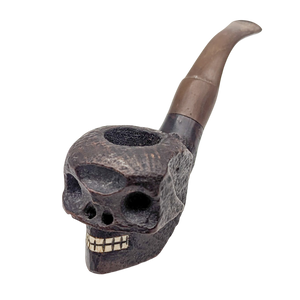 Vintage Hand Carved Briar Wood Skull Pipe