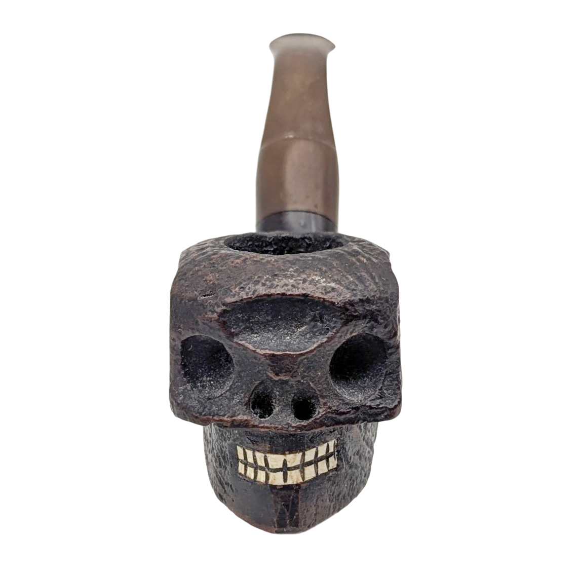 Vintage Hand Carved Briar Wood Skull Pipe