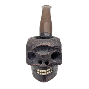 Vintage Hand Carved Briar Wood Skull Pipe