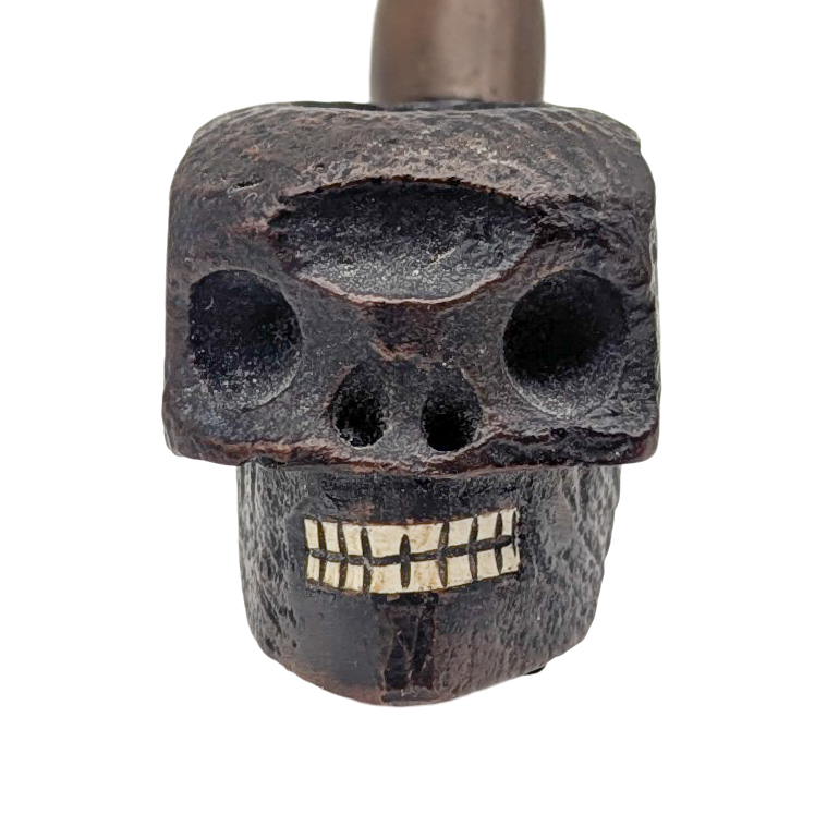 Vintage Hand Carved Briar Wood Skull Pipe