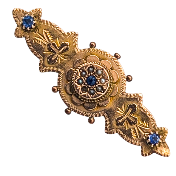 Antique Victorian 9 Karat Gold Brooch With Sapphire