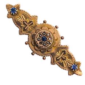 Antique Victorian 9 Karat Gold Brooch With Sapphire