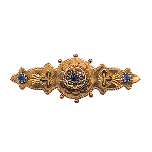 Antique Victorian 9 Karat Gold Brooch With Sapphire