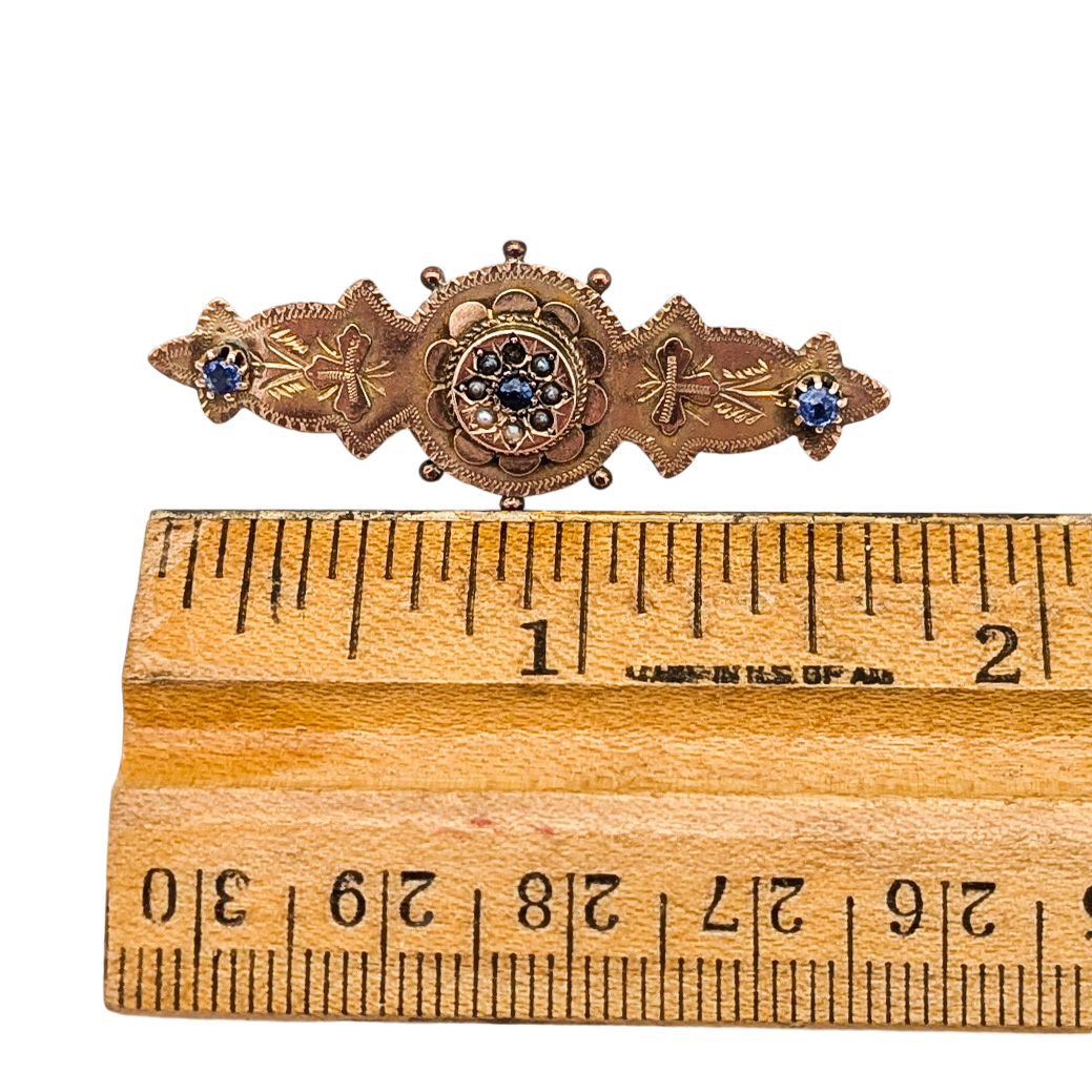 Antique Victorian 9 Karat Gold Brooch With Sapphire